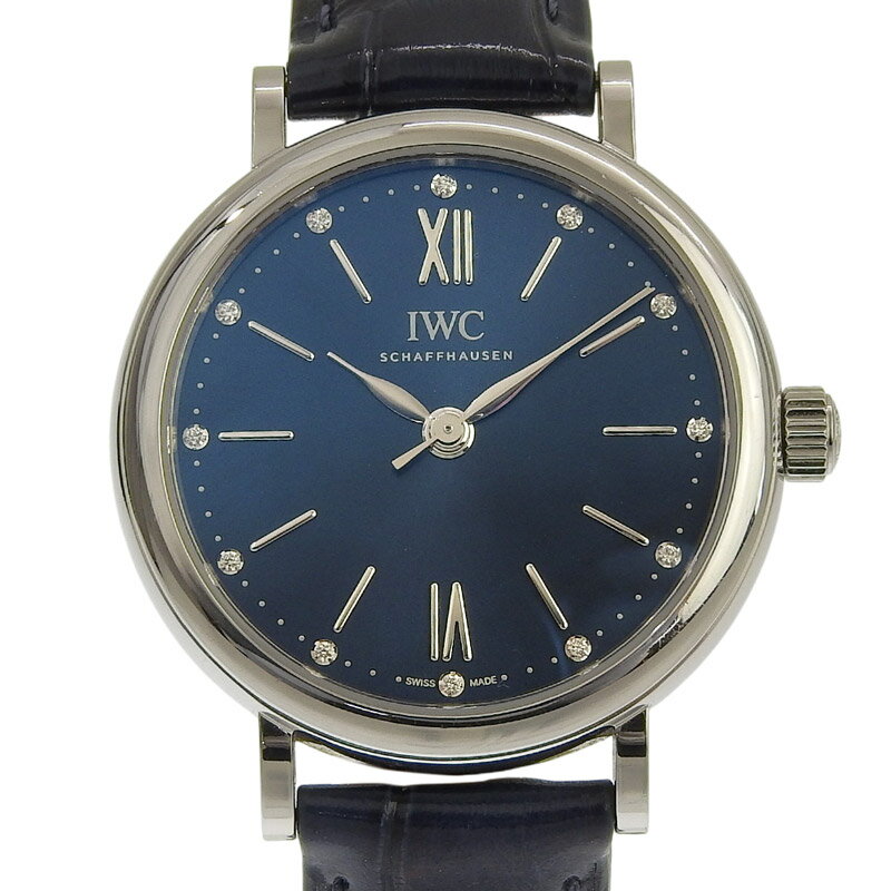乐天商城 - 【中古】 アイ・ダブリュー・シー IWC 時計 ポートフィノ メンズ 自動巻き 腕時計 12Pダイヤモンド SS/革 ブルー文字盤 IW357412 新入荷 OW0490