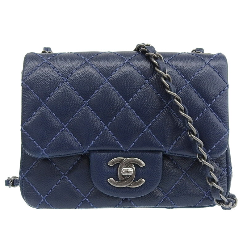 Rakuten - 【中古】 シャネル CHANEL ミニマトラッセ 20 ショルダーバッグ チェーンショルダー キャビアスキン ネイビー 23番台 新入荷 CH1090