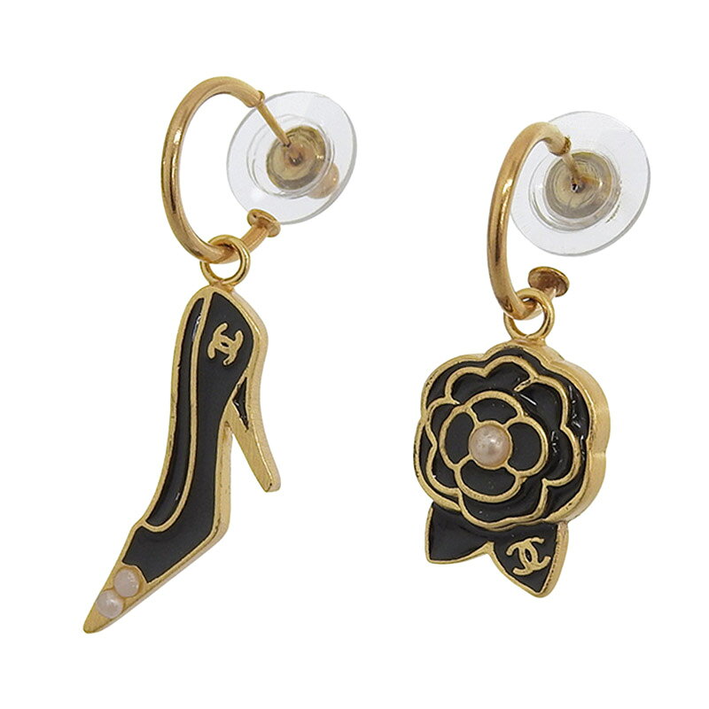 Rakuten - 【中古】 シャネル CHANEL カメリア ハイヒール ココマーク ピアス GP ブラック ゴールド色 02A 新入荷 CH1095