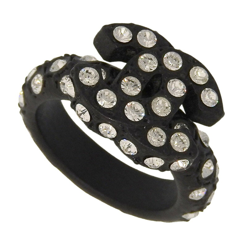 Rakuten - 【中古】 シャネル CHANEL ココマーク ラインストーン リング ブラック 12.5号 02A 新入荷 CH1101