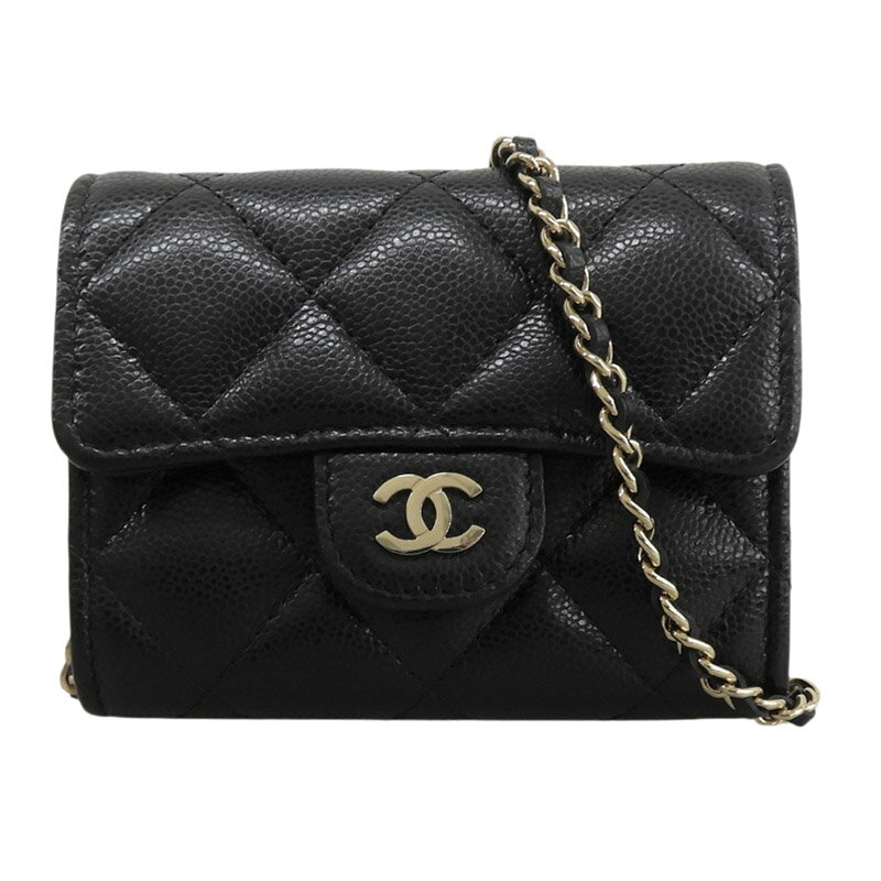 B, F, H, J, P, W - 【中古】 シャネル CHANEL ミニ チェーンウォレット キャビアスキン ブラック 新入荷 CH1152