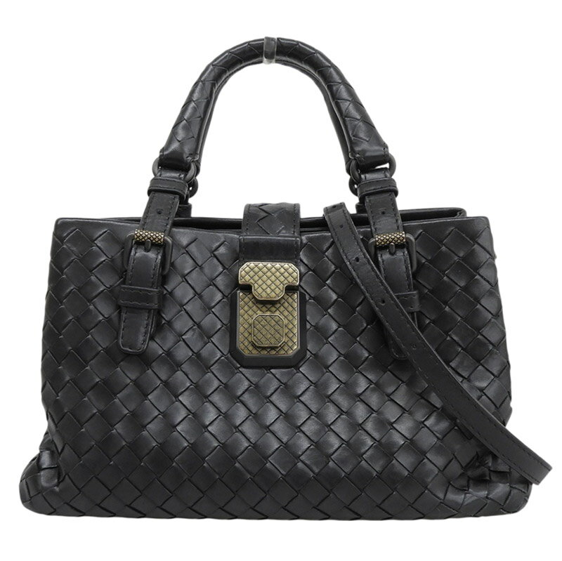 Rakuten - 【中古】 ボッテガヴェネタ BOTTEGA VENETA ローマ イントレチャート 2WAY ハンドバッグ ショルダーバッグ レザー ブラック 新入荷 OB2807