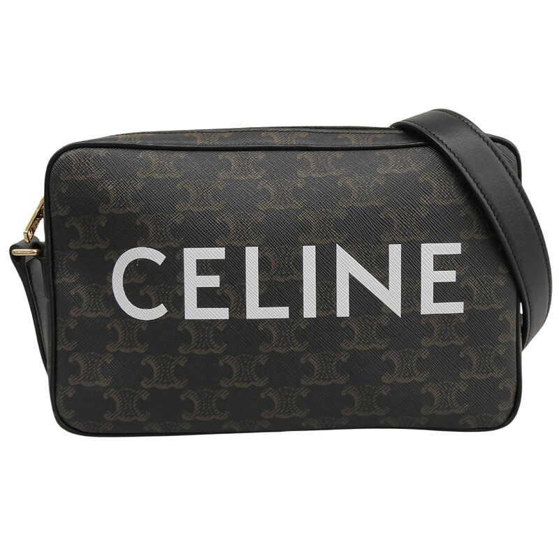 乐天商城 - 【中古】 セリーヌ CELINE ミディアムメッセンジャー ロゴ ショルダーバッグ トリオンフキャンバス ブラック/ブラウン 新入荷 OB2849