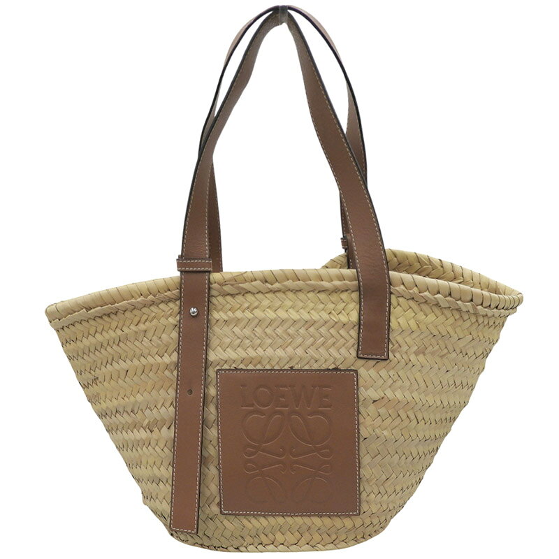 Rakuten - 【中古】 ロエベ LOEWE バスケットバッグ ミディアム トートバッグ かごバッグ ラフィア レザー ナチュラル タン 新入荷 OB2852