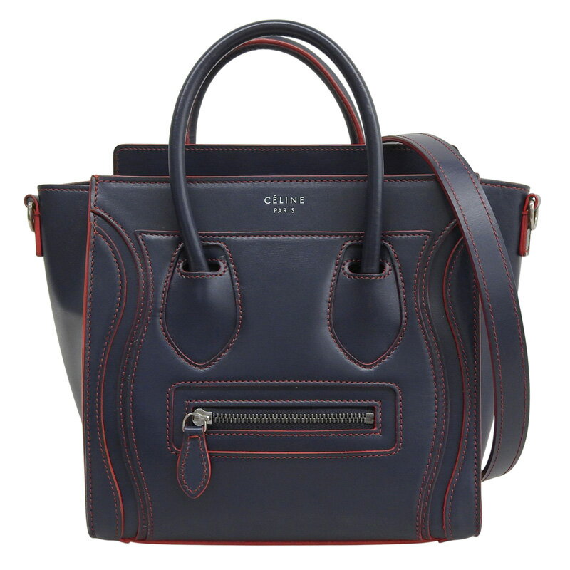 Rakuten - 【中古】 セリーヌ CELINE ラゲージ ナノショッパー 2WAYバッグ ハンドバッグ ショルダーバッグ レザー ネイビー/レッド 新入荷 OB2853