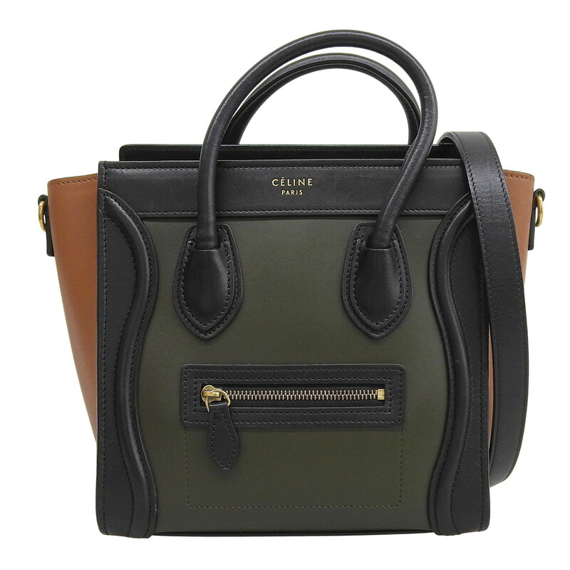 Rakuten - 【中古】 セリーヌ CELINE ラゲージ ナノショッパー 2WAY ハンドバッグ ショルダーバッグ レザー ブラック/カーキ/ブラウン 新入荷 OB2859