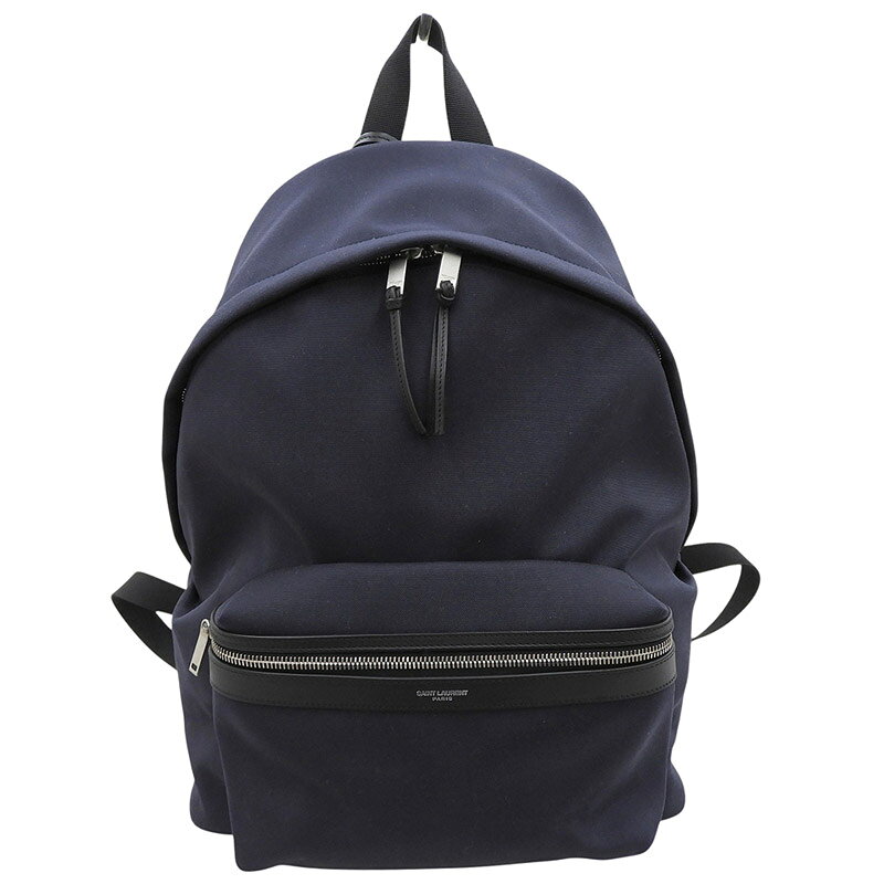 Rakuten - 【中古】 サンローラン SAINT LAURENT シティ バックパック リュックサック キャンバス レザー ネイビー ブラック 534967 新入荷 OB2860