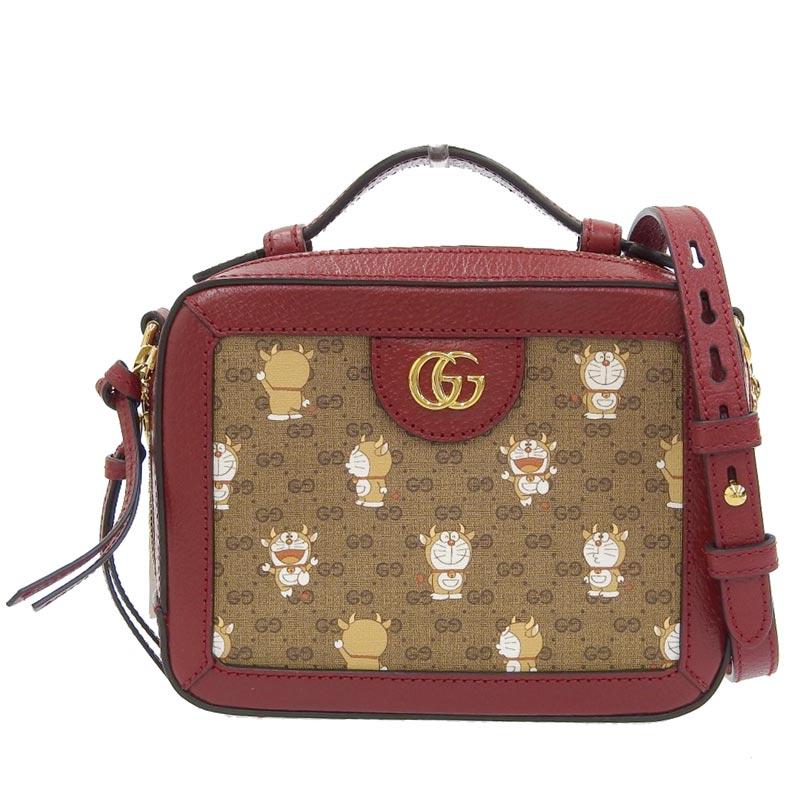 【中古】 グッチ GUCCI ミニGGスプリーム 2WAY ショルダーバッグ ドラえもん ミニGGスプリーム/レザー ベージュ/レッド 655596 新入荷 GU0576