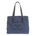 【中古】 プラダ PRADA トートバッグ デニム レザー ネイビー ブラック 1BG356 新入荷 OB1525