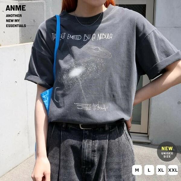 宇宙プリント 半袖 Tシャツ レディース メンズ 男女兼用 ユニセックス ノームコア トップス カットソー 綿100％ 体型カバー ゆったり オーバーサイズ ピグメント加工 M L XL XXL 春夏 春 夏 秋 ANME アンメ ナチュラル おしゃれ かわいい 綿100％ 送料無料 t03