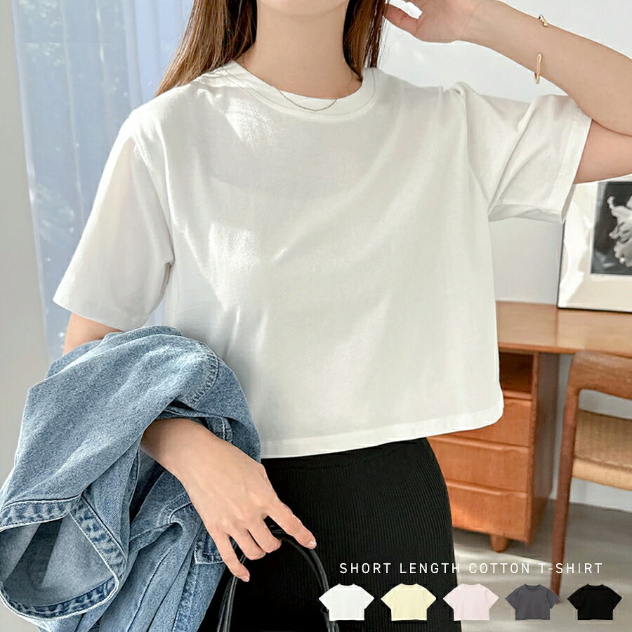 Rakuten - ショート丈 コットン 半袖 Tシャツ レディース 半袖Tシャツ ミニTシャツ カットソー 体型カバー 二の腕カバー オーバーサイズ ゆったり フレンチスリーブ ノースリーブ 薄手 シアー 短丈 コットン カジュアル トレンド 夏服 M L 春夏 春 夏 秋 t05