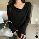 長袖Tシャツ レディース ロングTシャツ ロンt ショート丈 長袖カットソー 秋 春 ネック アシンメトリー