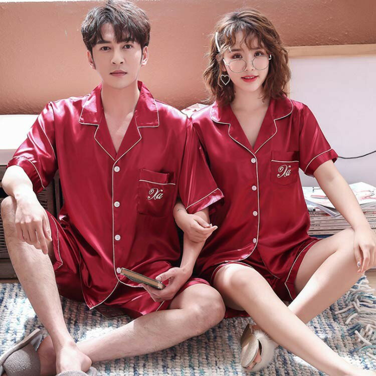 ペアパジャマ 半袖 ルームウエア カップルペアルック 男女兼用 レディース メンズ 春 夏 上下セット ショートパンツ テーラー襟 パジャマ 部屋着 寝間着 バス 薄手 爽やか ナイトウエア