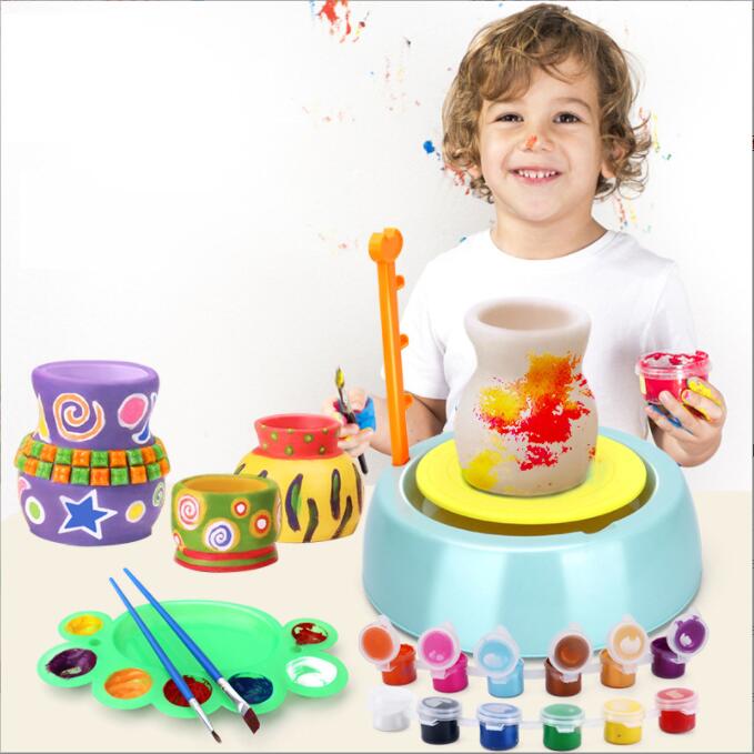 彫刻粘土 DIY陶器 陶芸セット 子供用 おもちゃ 8歳以上の子供向けのろくろ、 誕生日 クリスマス プレゼント ギフト 贈り物 親子で作る 空気乾燥彫刻粘土とクラフトペイントのおもちゃキット 知育玩具 絵学習 早期教育 入園祝い 誕生日