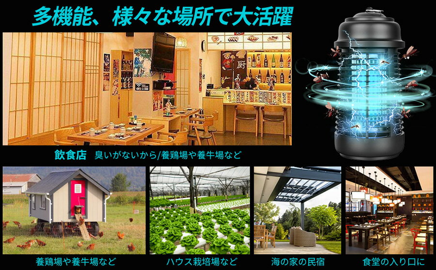 電撃殺虫器電撃殺虫機虫取り機コバエ取り機電気蚊取り器UV光源吸引式殺虫器20WIPX4防水屋外用屋内用蚊取り器捕虫器電撃殺虫灯蚊取コバエ撃退殺虫機殺虫灯省エネ殺虫ライト薬剤不要静音無害省エネ
