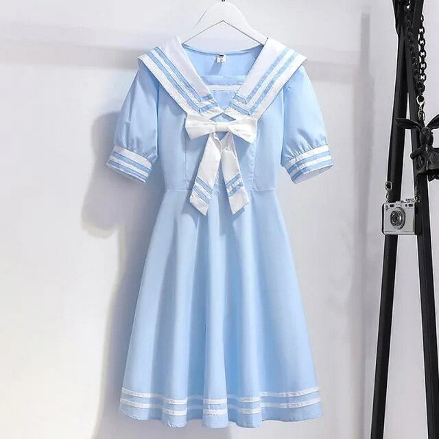 セーラー服 ワンピース 子供服 女の子 半袖 リボン 学院風 プリーツスカート Aライン カジュアル 発表会 通園 通学 普段着 夏服 可愛い おしゃれ お呼ばれ 入園式 卒園式 清楚 ふんわり