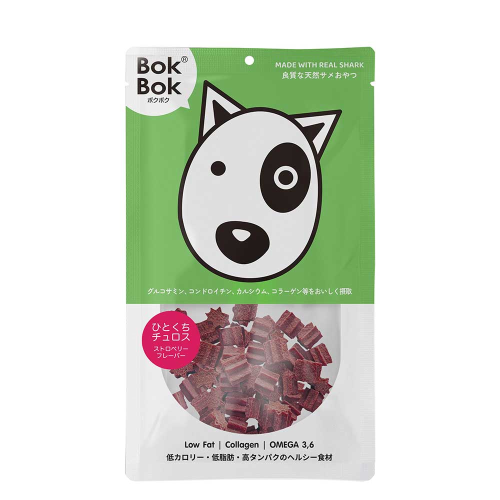 BOKBOK ひとくちチュロス ストロベリーフレーバー 犬 おやつ 無添加 サメ 低脂肪 アレルギー 高たんぱ..