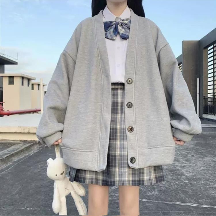 Vネック アウター スウェット 羽織り レディース 薄手＆裏起毛 高校生 無地 学生服 中学生 スクールカーディガン 黒 女子 制服 秋冬 春 大きいサイズ アウター 女子高生 送料無料