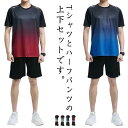 スポーツウェア ジャージ グラデーション 半袖Tシャツ 短パン ハーフパンツ メンズ 半袖Tシャツ 上下セット 夏服 軽量 冷感 薄手 メンズ 通気 吸汗速乾 ...