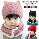耳付きニット帽&ネックウォーマーセット 猫耳 ニット帽 耳あて ニット帽 キッズ 耳付き赤ちゃん 帽子 あったか マフラー 子供用 ベビー 防寒 ちくちくしない...