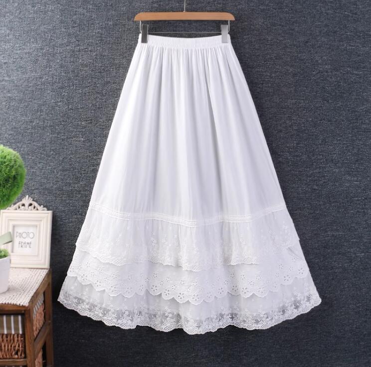春新作 レーススカート 森ガール ペチコート ぺチスカート ロング フリル フリル付き コットン インナー ゆったり ナチュラル 透けない 透け防止 綿