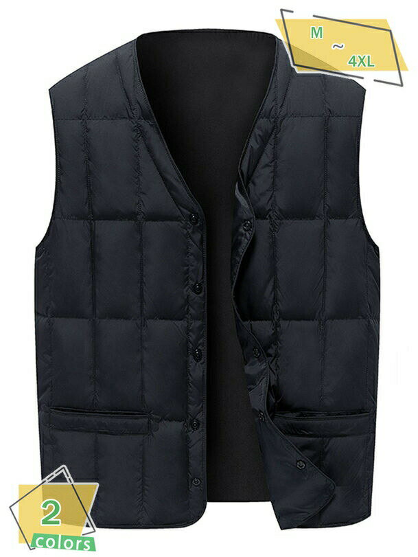 vネック ダウンベスト メンズ 軽量 暖かい 防寒 インナー ベスト おしゃれ コンパクト収納 カジュアル ..