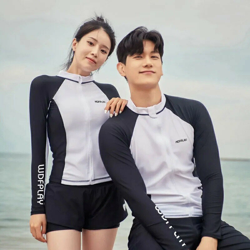 競泳 人気 大きいサイズ 紫外線 カップル 長袖 ペアルック ラッシュガード ペア 水着 セット メンズ レディース 4点セット 上下 体型カバー おしゃれ セットアップ 3点セット