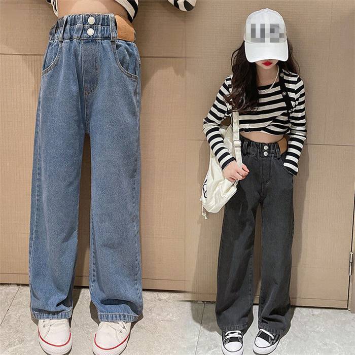 乐天商城 - デニムパンツ 子ども服 ワイドパンツ ロングパンツ 女の子 ジーンズ ジーパン カジュアル 長ズボン ガウチョパンツ ボトムス キッズ 可愛いおしゃれ 韓国風子供服 ゆったり こども