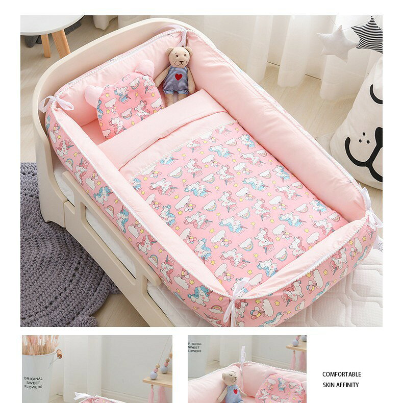 ベッドインベッド ベビーベッド ベットインベット 寝返り防止クッション 寝かしつけ ベビー寝具 新生児 赤ちゃん 添い寝 新生児ベッド 女の子 100%綿素材 水洗い可能 転落防止 男の子 [2]