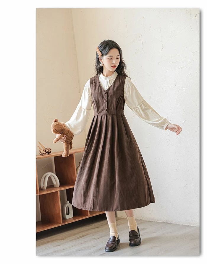ジャンパースカート　サロペット　レディース　秋　冬　コーデュロイ　ワンピース　きれいめ　サロペットスカート　オールインワン　タンクワンピース　ロングワンピース　ロング　ワンピ　重ね着　上品　大人　可愛い