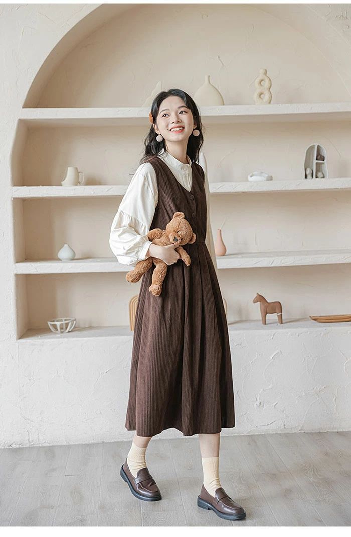 ジャンパースカート　サロペット　レディース　秋　冬　コーデュロイ　ワンピース　きれいめ　サロペットスカート　オールインワン　タンクワンピース　ロングワンピース　ロング　ワンピ　重ね着　上品　大人　可愛い