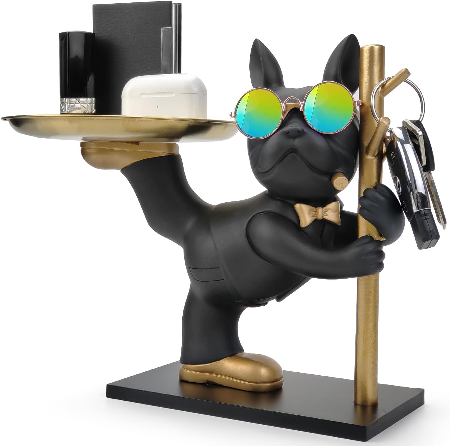 皿を捧げる犬さん 玄関収納 キー収納 鍵置き アクセサリースタンド ブルドッグ 、ホワイトデー、置物 ..