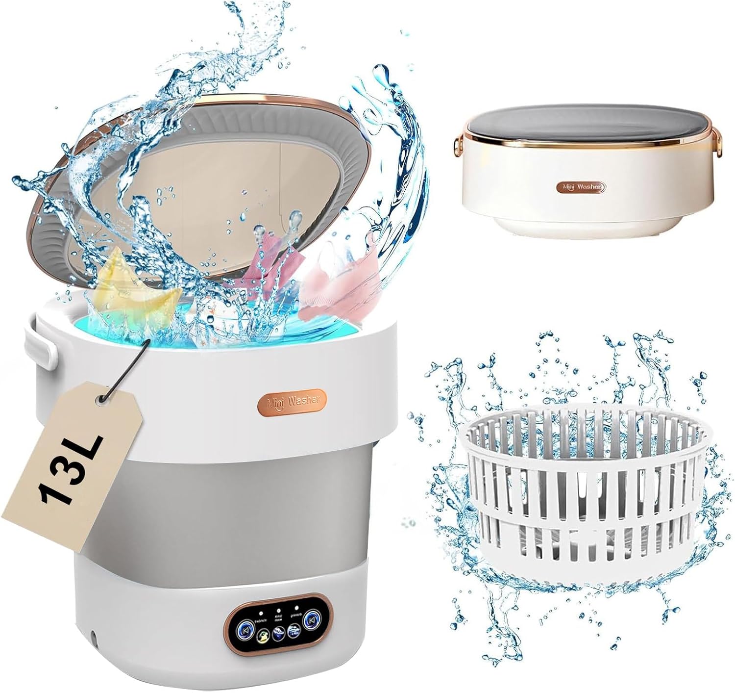 小型洗濯機 13L大容量 サッと洗えるミニ洗濯機 【3分間で85%の乾燥効果、60 W高性能静音モータ】折りた..