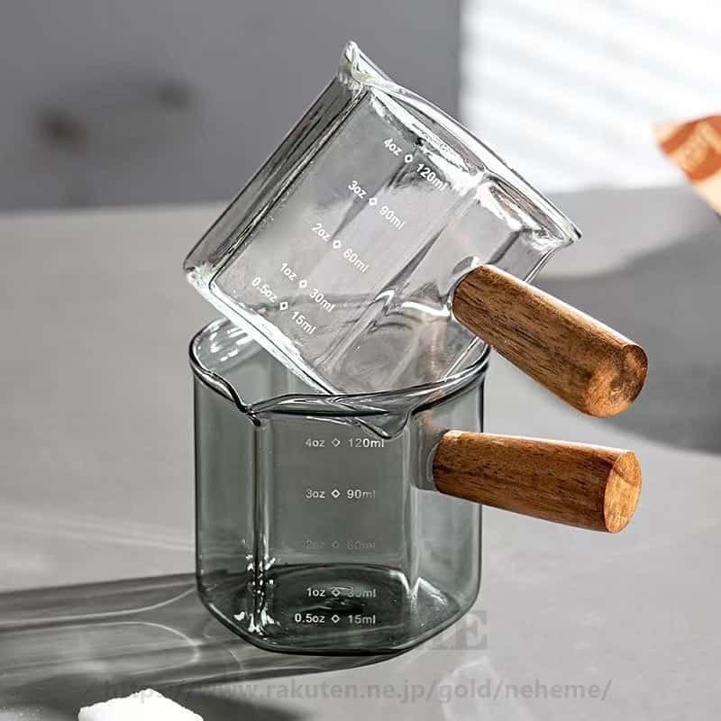 2個セット 120ml ミルクピッチャー ミルクジャグ 小型 計量カップ耐熱ガラス 目盛り付き 斜め注ぎ口 飛..