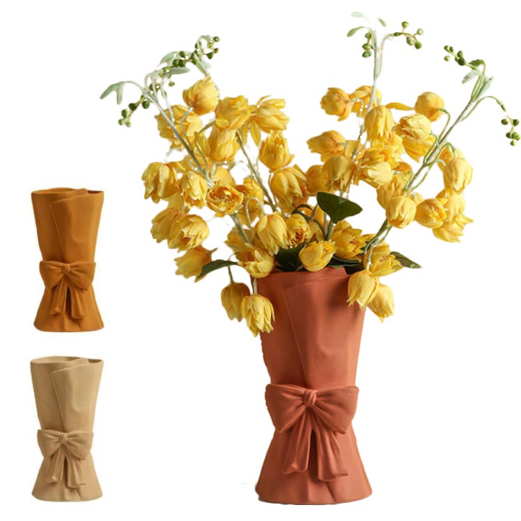 フラワーベース おしゃれ イエロー 陶器 花瓶 インスタ映え スウェーデン 大型 大きい 陶器 高24.5cm おしゃれ 北欧 レット 陶器 白 ホワイト