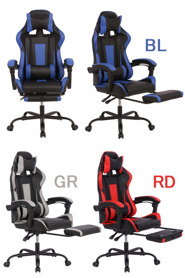 【P5倍】【クーポン】ゲーミングチェア レーシングチェア フットレスト ワークチェア レザー eスポーツ フルフラット 昇降 リクライニング バイカラー レッド ブルー ブラック グレー 単色 ブラック ダークブラウン 6色 北海道 離島配送可 送料無料 サカベ ヤマト