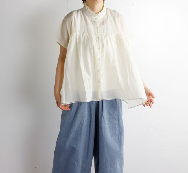 SOIL ソイル SUPER FINE VOILE PLAIN WITH SELVEDGE FRILL COLLAR FRENCH/SL SHIRT スーパーファインボイル フレンチスリーブシャツ NSL24001