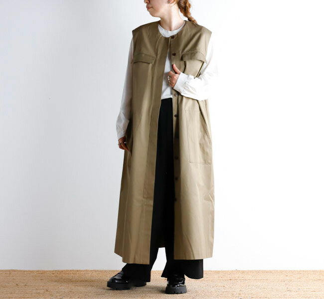 樂天商城 - SALE40%OFF //mizuiro ind ミズイロインド 3-250060 ポケット付きクルーネックロングジレ