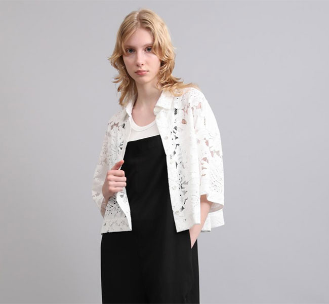 樂天商城 - SACRA サクラ 126113071 ラッセルレース クロップドシャツ LEAF RASCHEL LACE CROPPED SHIRT