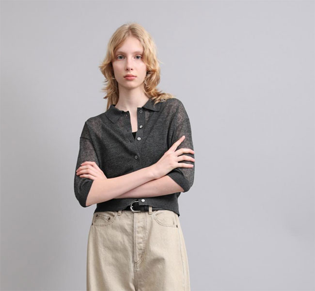 SACRA サクラ 126131081 メランジ ポロカーディガン LI/PL MELANGE POLO CARDIGAN