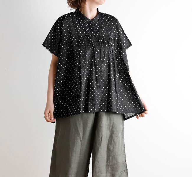 Rakuten - SOIL ソイル NSL26051 80s COTTON VOILE DOT PRINT BANDED COLLAR FRENCH/SL SHIRT ドットバンドカラーシャツ