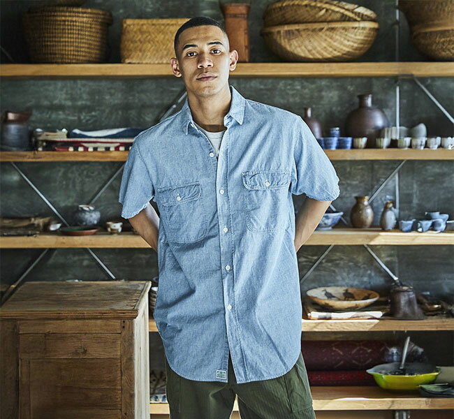 樂天商城 - orslow オアスロウ 01-8172-99 SHORT SLEEVE CHAMBRAY WORK SHIRT WITH FLAP POCKET CHAMBRAY BLEACH シャンブレーフラップポケットワークシャツ