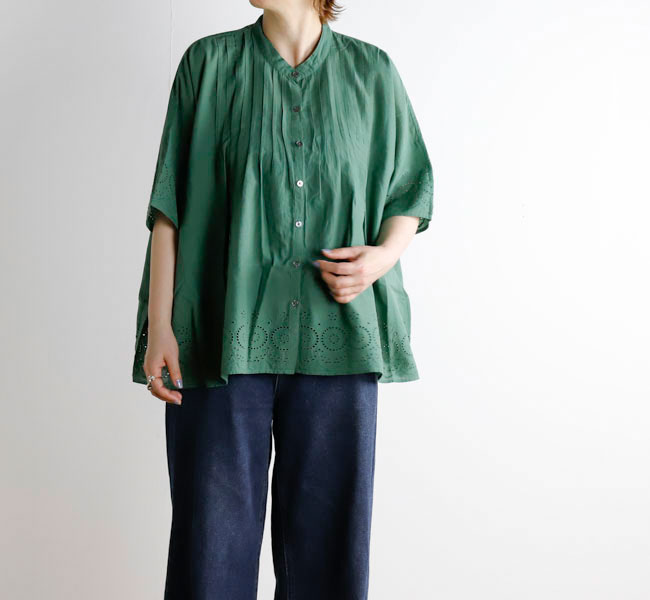Rakuten - SOIL ソイル INSL26341 カットワーク レースバンドカラー ピンタックシャツ 80s VOILE PLAIN WITH CUT WORK LACE BANDED COLLAR PINTUCK SHIRTS