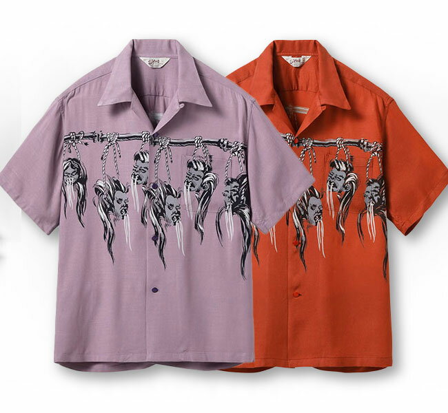 Rakuten - STAR OF HOLLYWOOD スターオブハリウッド SH39705 HOPSACK RAYON OPEN SHIRT “SHRUNKEN HEAD” レーヨンオープンカラーシャツ　半袖