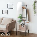 :MTSSミラー付きハンガーラック スリム おしゃれ 木製 省スペース アイアン コートハンガー ブティックハンガー 衣類収納 ハンガー