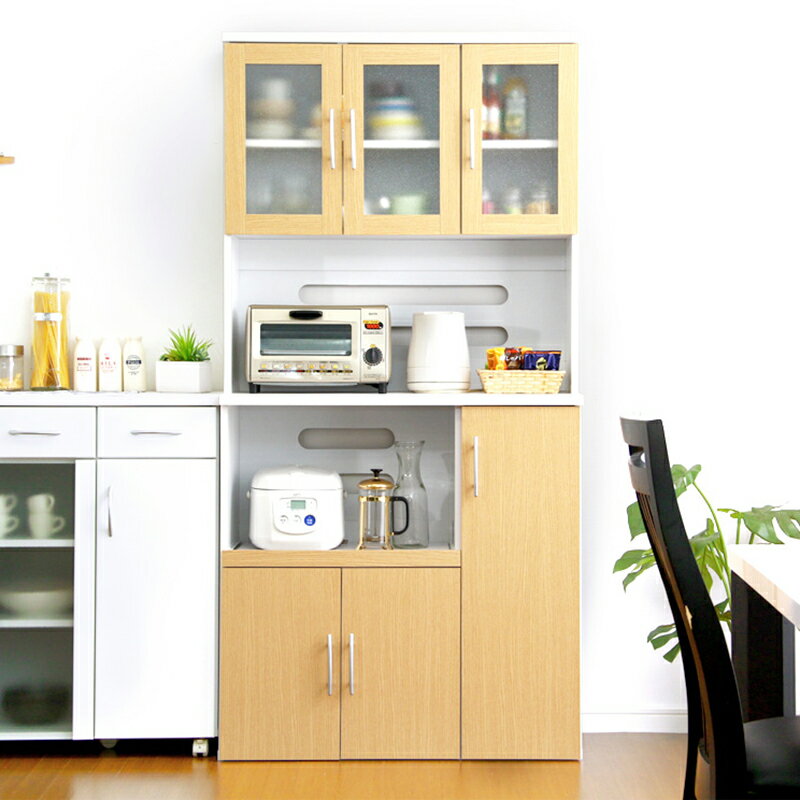 商品名| PAS 食器棚 幅 90cmカラー| ナチュラル ダークブラウンサイズ| 幅90 奥行き41 高さ180cmハイカウンター レンジ台 組み立て商品キッ...