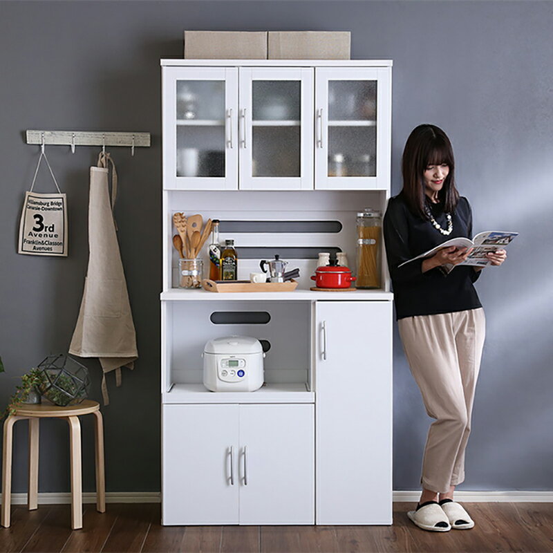 樂天商城 - クーポン祭り開催中！商品名| PAS 食器棚 幅 90cmカラー| ホワイトサイズ| 幅90 奥行き41 高さ180cmハイカウンター レンジ台 組み立て商品キッチン収納 カップボードキッチンボード おしゃれ ダイニングボード 台所収納