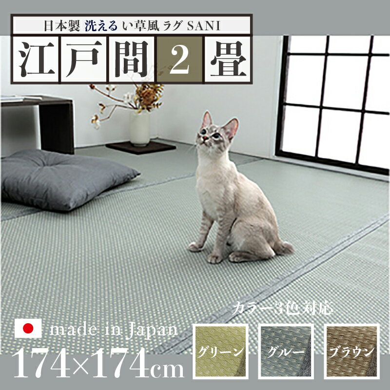 Character Pattern - 商品名 い草風ラグ SANI 畳風ラグ 夏 ラグ 洗える リバーシブルサイズ 江戸間2畳 幅174 奥行174cmグリーン グレー ブラウン イ草風 ラグマット日本製 国産 軽量 傷防止 和モダン おしゃれ 絨毯和室 和風 モダン 防ダニ ゴザ 寝ござ 寝ゴザ い草風カーペット
