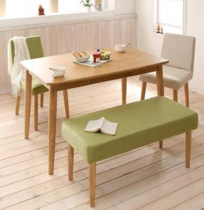 天然木タモ無垢材 カバーリングダイニング 4人 4点セット(テーブル+チェア2脚+ベンチ1脚) W115