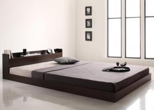 棚・コンセント付きフロアベッド プレミアムボンネルコイルマットレス付き シングル